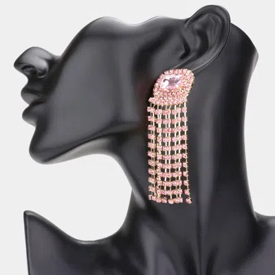 Fashnzfab Emerald Cut Stone Accented Rhinestone Fringe Dangle Evening Earrings In Multi