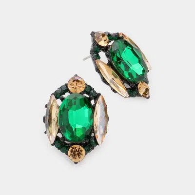 Fashnzfab Emerald Cut Stone Accented Stud Evening Earrings In Green