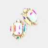 Fashnzfab Emerald Cut Stone Accented Stud Evening Earrings In Multi