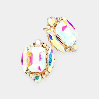 Fashnzfab Emerald Cut Stone Accented Stud Evening Earrings In Multi