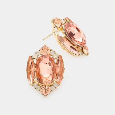 Fashnzfab Emerald Cut Stone Accented Stud Evening Earrings In Pink