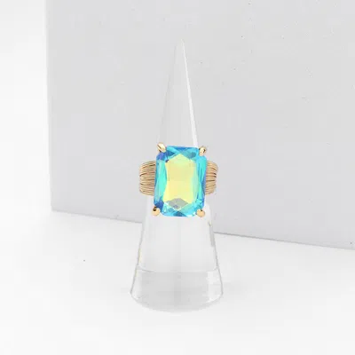 Fashnzfab Emerald Cut Stone Adjustable Ring In Blue