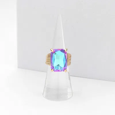 Fashnzfab Emerald Cut Stone Adjustable Ring In Blue