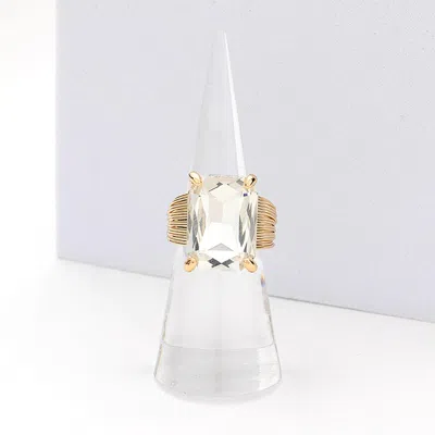 Fashnzfab Emerald Cut Stone Adjustable Ring In Gold