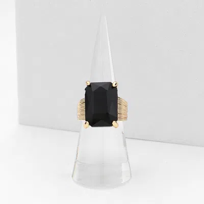 Fashnzfab Emerald Cut Stone Adjustable Ring In Gold