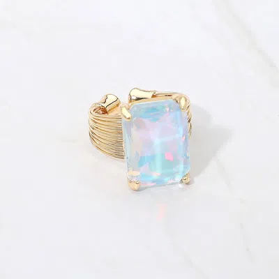 Fashnzfab Emerald Cut Stone Adjustable Ring In Gold