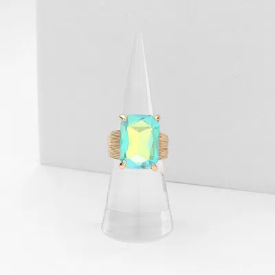 Fashnzfab Emerald Cut Stone Adjustable Ring In Green