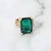 Fashnzfab Emerald Cut Stone Adjustable Ring In Green