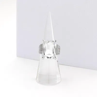 Fashnzfab Emerald Cut Stone Adjustable Ring In Metallic