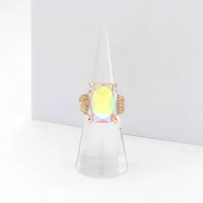 Fashnzfab Emerald Cut Stone Adjustable Ring In Multi