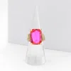 Fashnzfab Emerald Cut Stone Adjustable Ring In Pink