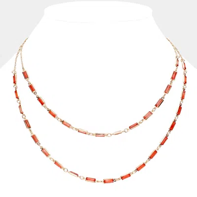 Fashnzfab Emerald Cut Stone Bezel Link Double Layered Necklace In Multi