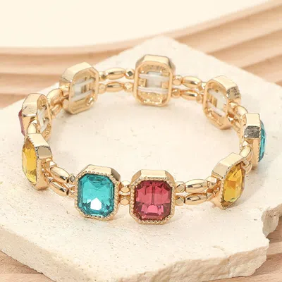 Fashnzfab Emerald Cut Stone Cluster Beaded Stretch Bracelet In Blue