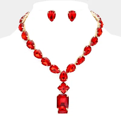 Fashnzfab Emerald Cut Stone Cluster Pendant Pointed Teardrop Stone Cluster Link Evening Necklace - Gold, Siam In Multi