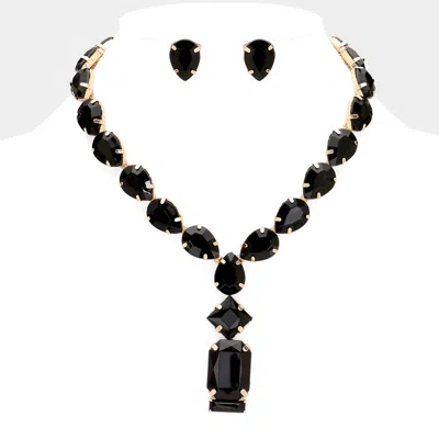 Fashnzfab Emerald Cut Stone Cluster Pendant Pointed Teardrop Stone Cluster Link Evening Necklace In Black