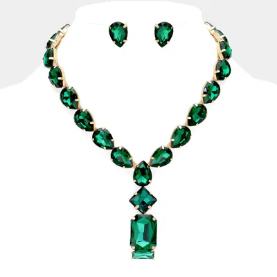 Fashnzfab Emerald Cut Stone Cluster Pendant Pointed Teardrop Stone Cluster Link Evening Necklace In Multi