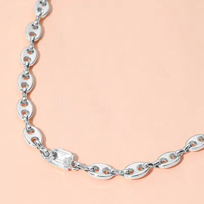 Fashnzfab Emerald Cut Stone Cluster Pointed Metal Mariner Link Chain Necklace In Metallic