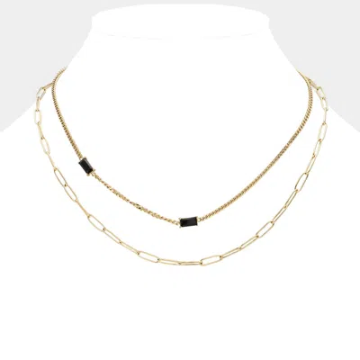 Fashnzfab Emerald Cut Stone Cluster Pointed Stainless Steel Paperclip Chain Layered Necklace In Gold