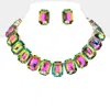 Fashnzfab Emerald Cut Stone Collar Evening Necklace In Green