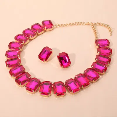 Fashnzfab Emerald Cut Stone Collar Evening Necklace In Pink