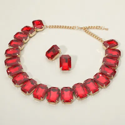 Fashnzfab Emerald Cut Stone Collar Evening Necklace In Red