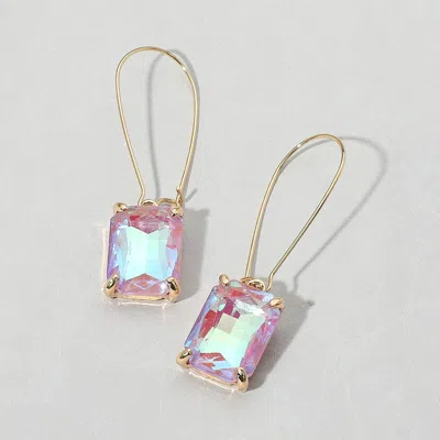 Fashnzfab Emerald Cut Stone Dangle Evening Earrings In Pink