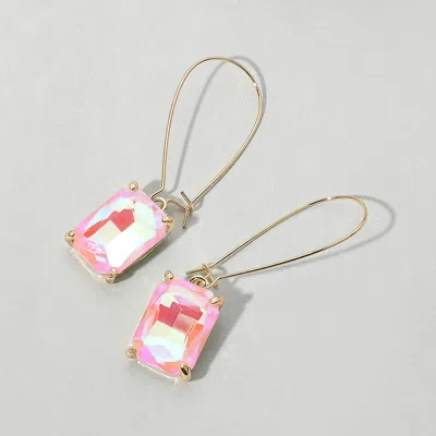Fashnzfab Emerald Cut Stone Dangle Evening Earrings In Pink