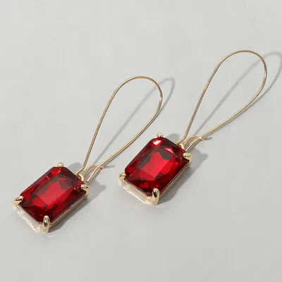 Fashnzfab Emerald Cut Stone Dangle Evening Earrings In Red