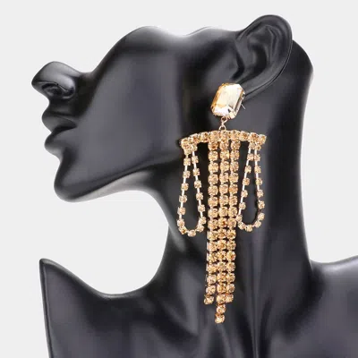 Fashnzfab Emerald Cut Stone Draped Rhinestone Link Dangle Evening Earrings In Multi