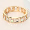 Fashnzfab Emerald Cut Stone Embellished Open Frame Stretch Bracelet Ab, Gold In Multi