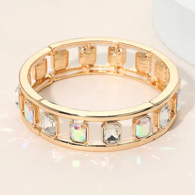 Fashnzfab Emerald Cut Stone Embellished Open Frame Stretch Bracelet Ab, Gold In Multi