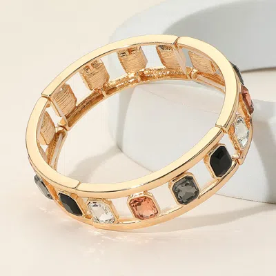 Fashnzfab Emerald Cut Stone Embellished Open Frame Stretch Bracelet Black, Gold In Silver