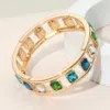 Fashnzfab Emerald Cut Stone Embellished Open Frame Stretch Bracelet Blue, Gold In Multi