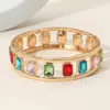 Fashnzfab Emerald Cut Stone Embellished Open Frame Stretch Bracelet Gold, Multi In Multi