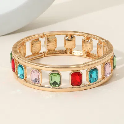 Fashnzfab Emerald Cut Stone Embellished Open Frame Stretch Bracelet Gold, Multi