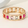 Fashnzfab Emerald Cut Stone Embellished Open Frame Stretch Bracelet Gold, Pink In Multi