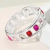 Fashnzfab Emerald Cut Stone Embellished Open Frame Stretch Bracelet Pink, Silver In Multi