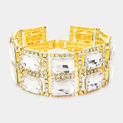Fashnzfab Emerald Cut Stone Evening Bracelet Gold