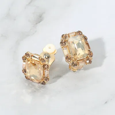 Fashnzfab Emerald Cut Stone Evening Clip On Earrings In Gold
