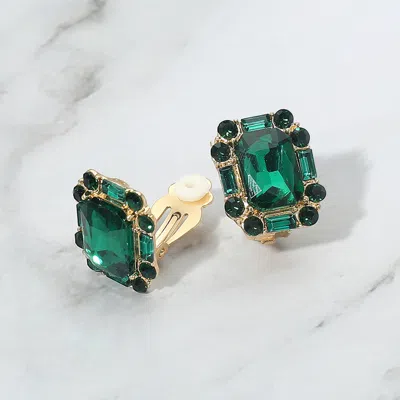 Fashnzfab Emerald Cut Stone Evening Clip On Earrings In Green