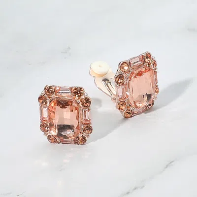 Fashnzfab Emerald Cut Stone Evening Clip On Earrings In Pink