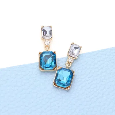 Fashnzfab Emerald Cut Stone Link Dangle Evening Earrings - Aqua In Metallic