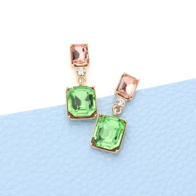 Fashnzfab Emerald Cut Stone Link Dangle Evening Earrings - Green