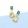 Fashnzfab Emerald Cut Stone Link Dangle Evening Earrings In Yellow