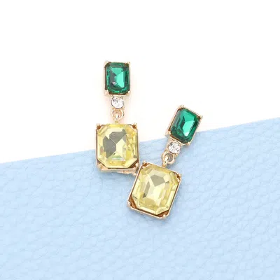 Fashnzfab Emerald Cut Stone Link Dangle Evening Earrings In Yellow