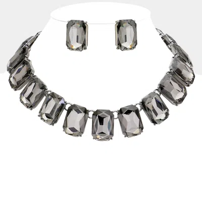 Fashnzfab Emerald Cut Stone Link Evening Necklace In Metallic