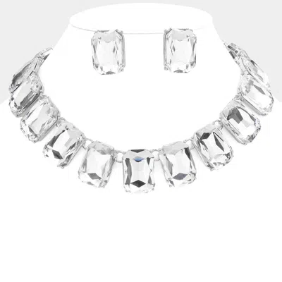 Fashnzfab Emerald Cut Stone Link Evening Necklace In Pattern