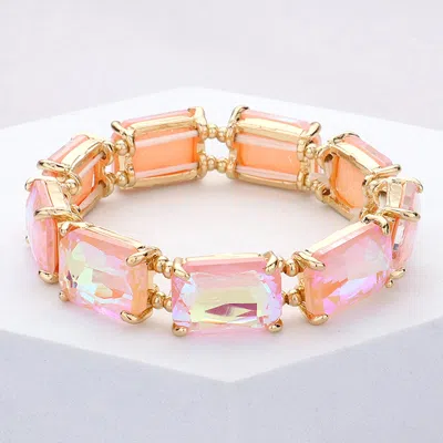 Fashnzfab Emerald Cut Stone Stretch Evening Bracelet - Ab, Pink In Multi