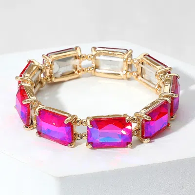 Fashnzfab Emerald Cut Stone Stretch Evening Bracelet Ab, Fuchsia In Multi