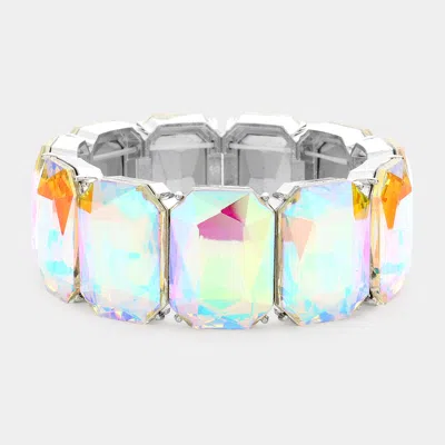 Fashnzfab Emerald Cut Stone Stretch Evening Bracelet Ab, Silver In Multi